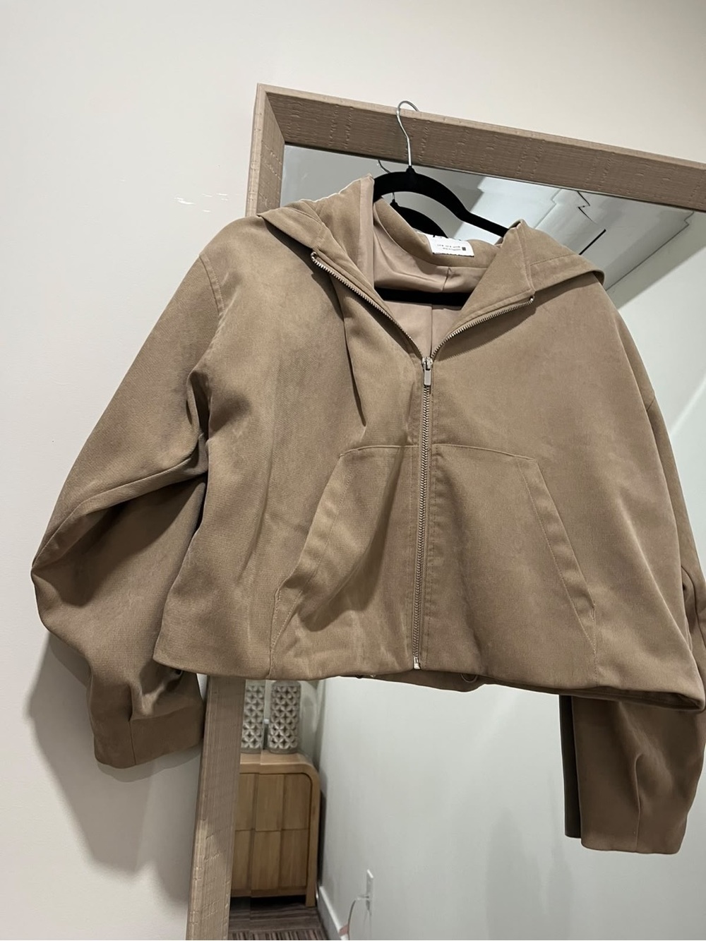 Zara womens Cropped Hooded Zip-Up Jacket in Taupe size M